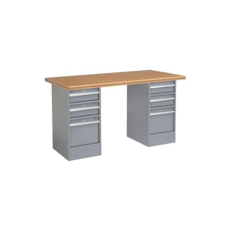 Global Equipment 60"W x 30"D Pedestal Workbench - 6 Drawers, Shop Top Safety Edge - Gray 300749